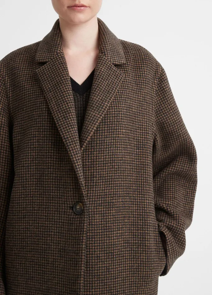 Vince Jackets and Outerwear Women Houndstooth Long Classic Coat Blackcamel