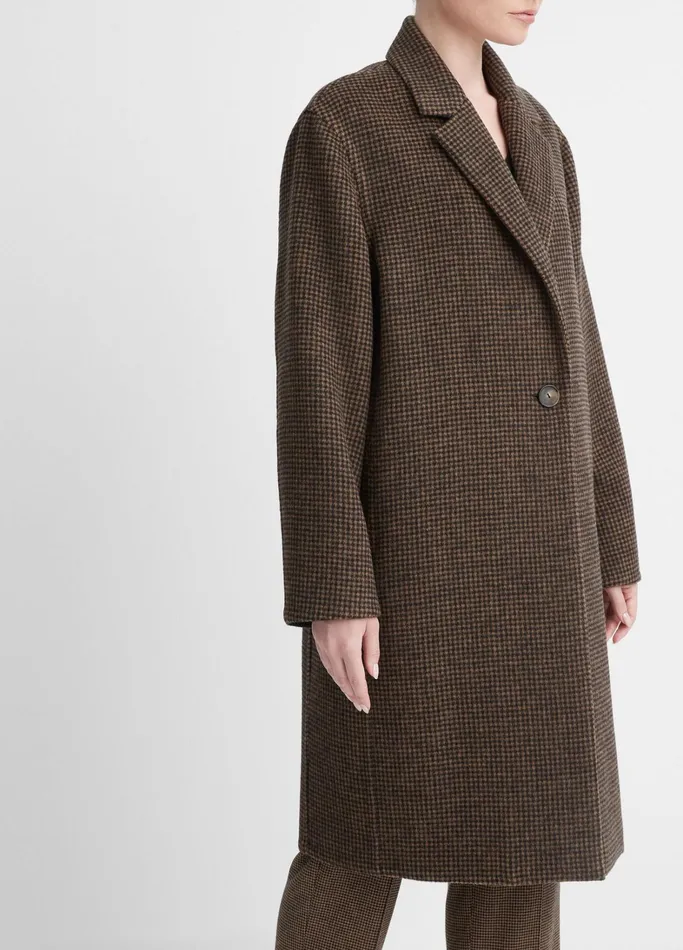 Vince Jackets and Outerwear Women Houndstooth Long Classic Coat Blackcamel