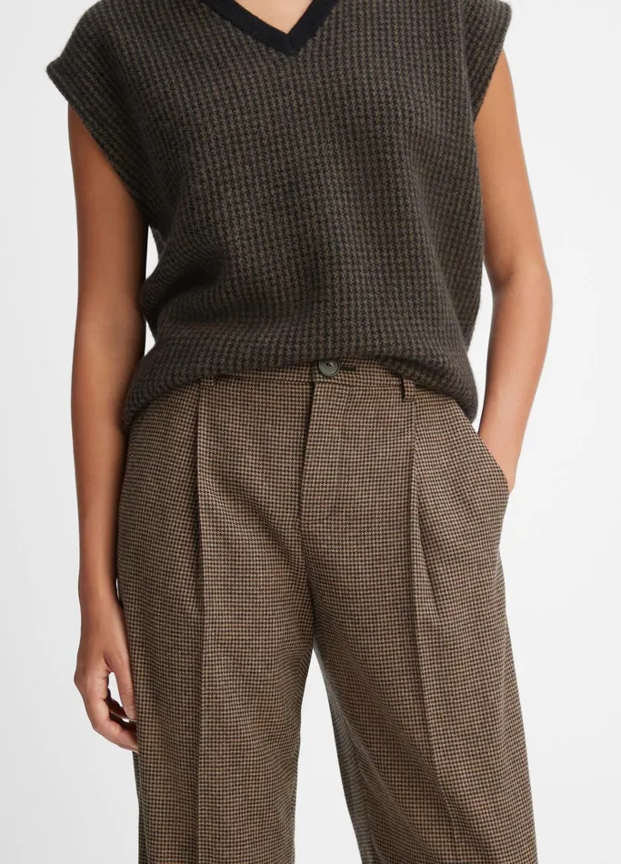 Vince Pants and Shorts Women Houndstooth PleatedFront Pant Blackcamel