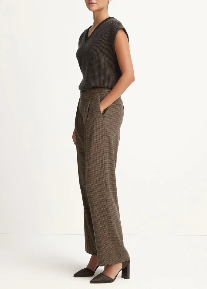 Vince Pants and Shorts Women Houndstooth PleatedFront Pant Blackcamel
