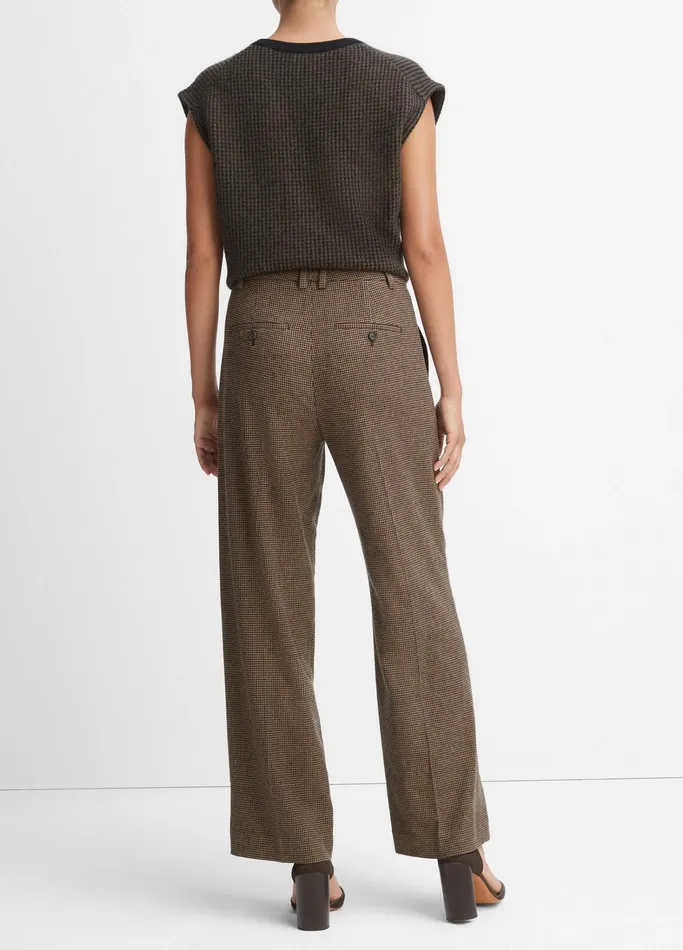 Vince Pants and Shorts Women Houndstooth PleatedFront Pant Blackcamel