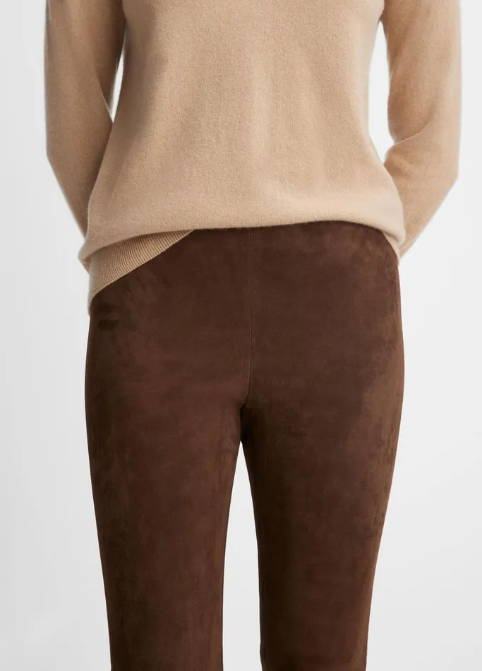 Vince Pants and Shorts Women Stretch Suede Split Hem Crop Legging Dark Wheat