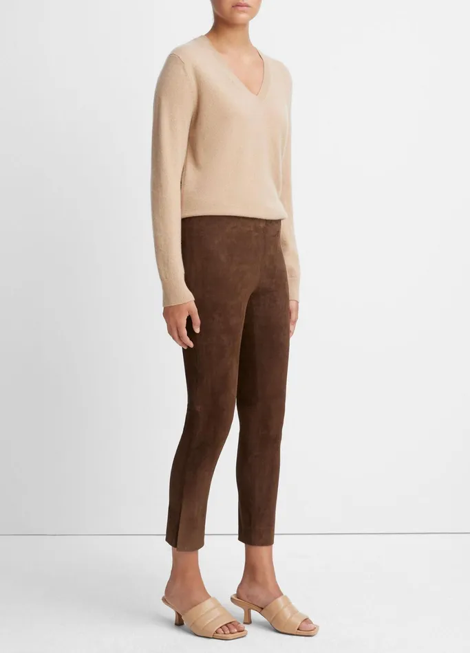 Vince Pants and Shorts Women Stretch Suede Split Hem Crop Legging Dark Wheat