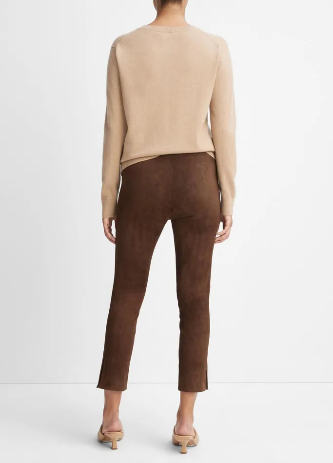 Vince Pants and Shorts Women Stretch Suede Split Hem Crop Legging Dark Wheat