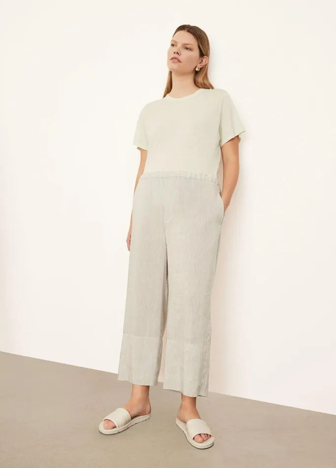 Vince Pants and Shorts Women Striped PullOn Cropped Pant Whiteblack