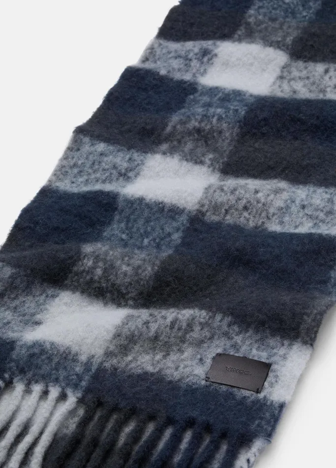 Vince Scarves Hats and Gloves Men Stafford Plaid Brushed AlpacaBlend Scarf Heather Black Coastal