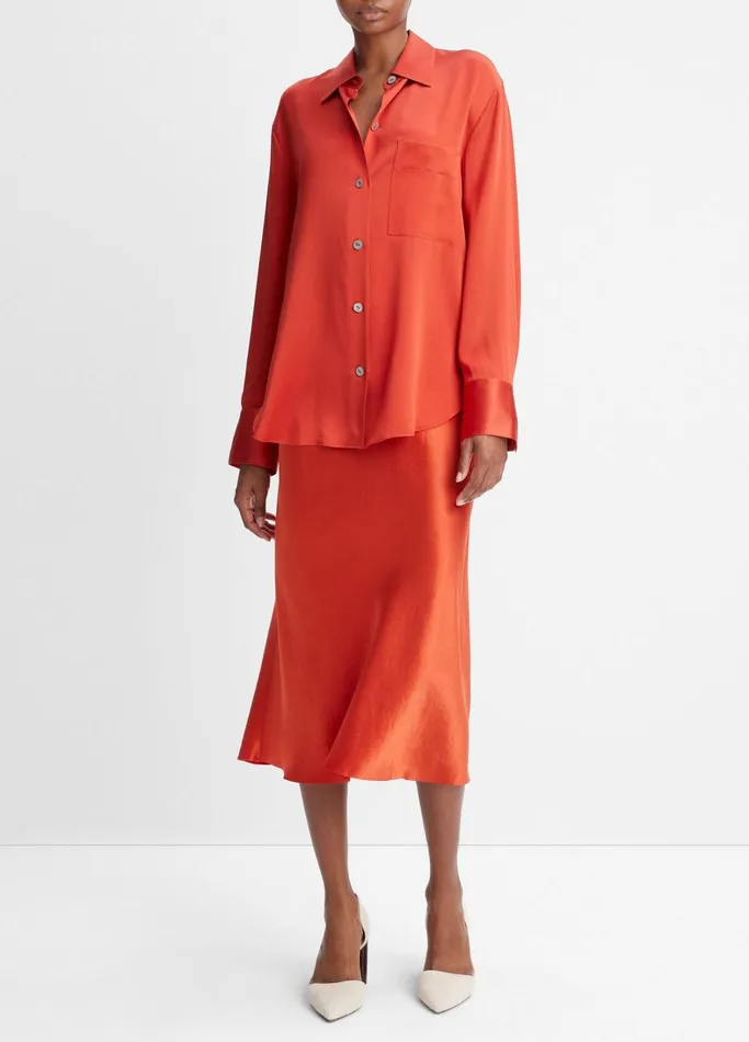 Vince Shirts and Tops Women Silk Relaxed ChestPocket Blouse Vermillion