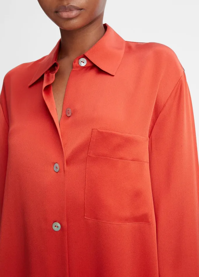 Vince Shirts and Tops Women Silk Relaxed ChestPocket Blouse Vermillion