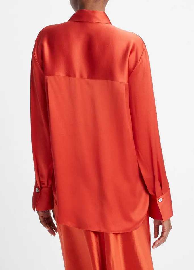 Vince Shirts and Tops Women Silk Relaxed ChestPocket Blouse Vermillion