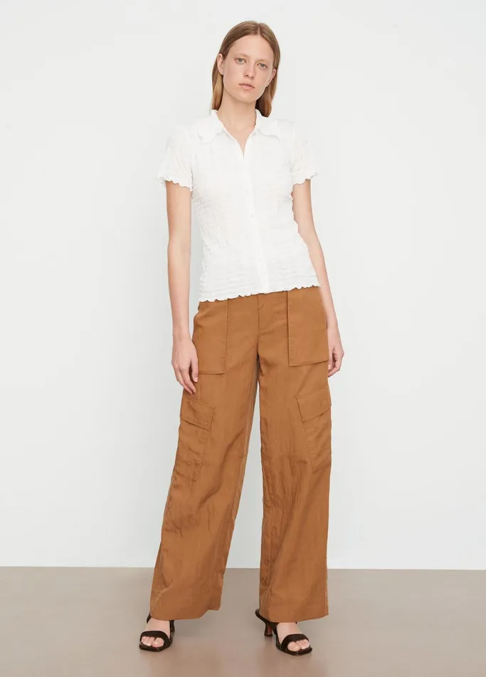 Vince Shirts and Tops Women Smocked ShortSleeve ButtonFront Shirt Off White