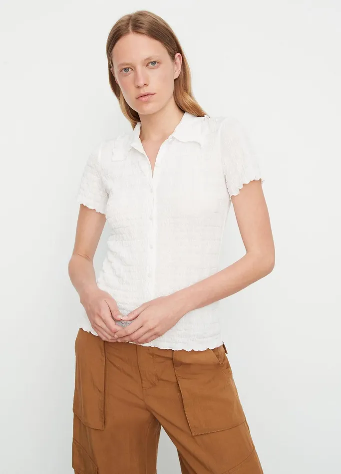Vince Shirts and Tops Women Smocked ShortSleeve ButtonFront Shirt Off White