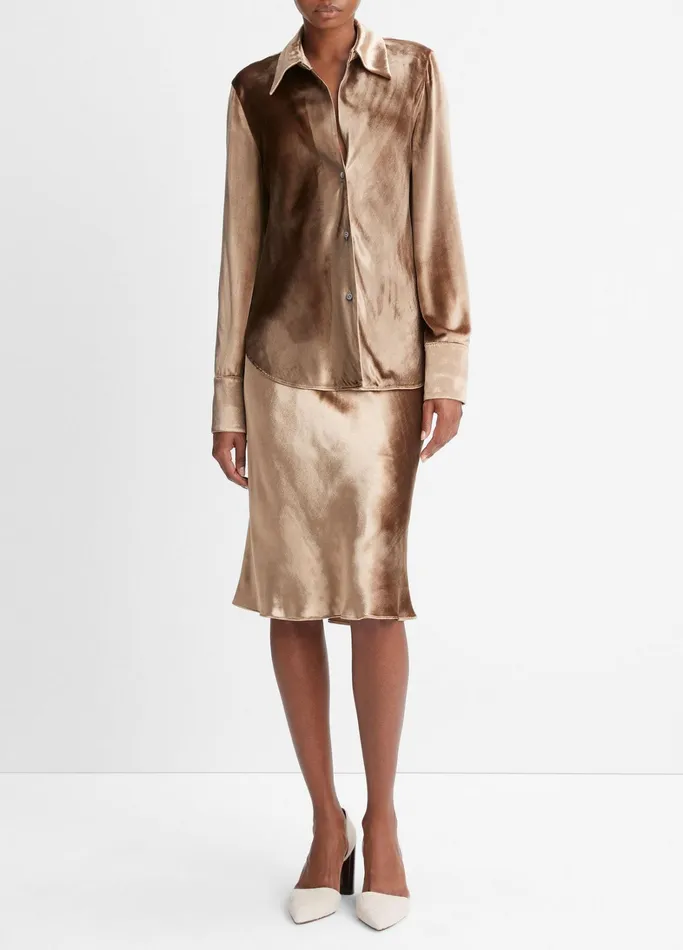 Vince Shirts and Tops Women Velvet Bias LongSleeve Shirt Gold Shadow