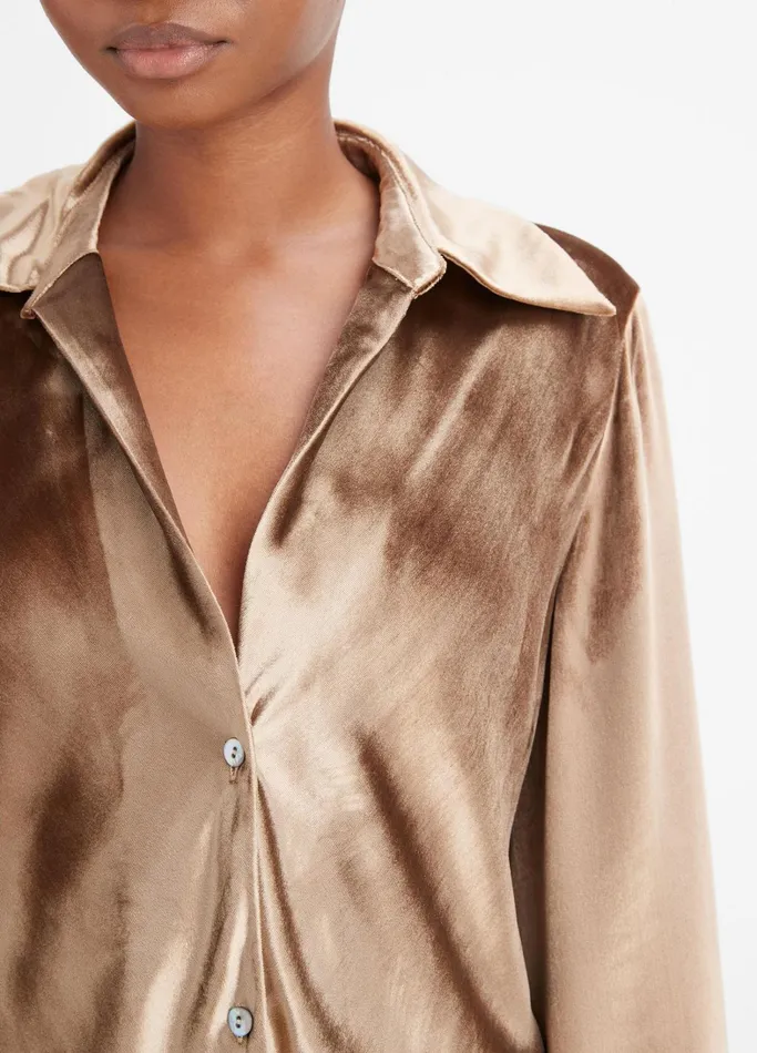 Vince Shirts and Tops Women Velvet Bias LongSleeve Shirt Gold Shadow