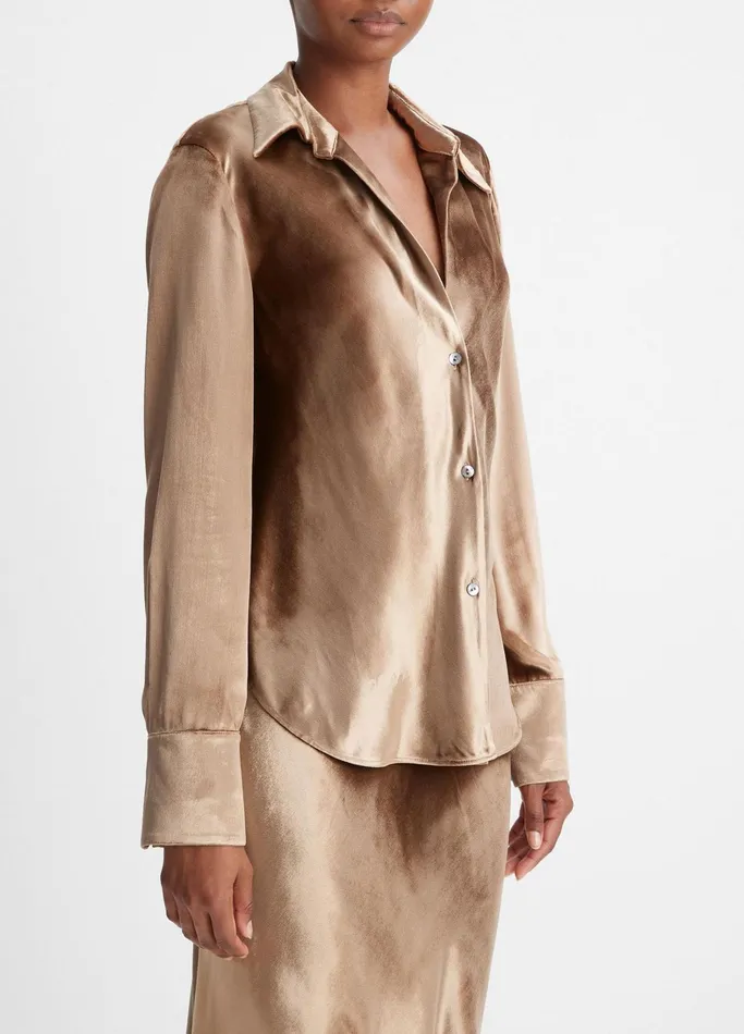 Vince Shirts and Tops Women Velvet Bias LongSleeve Shirt Gold Shadow