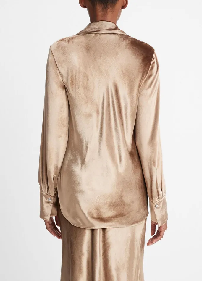 Vince Shirts and Tops Women Velvet Bias LongSleeve Shirt Gold Shadow