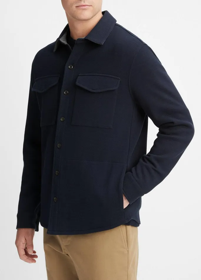 Vince Shirts Men DoubleKnit Piqu Shirt Jacket Coastalmedium Heather Grey