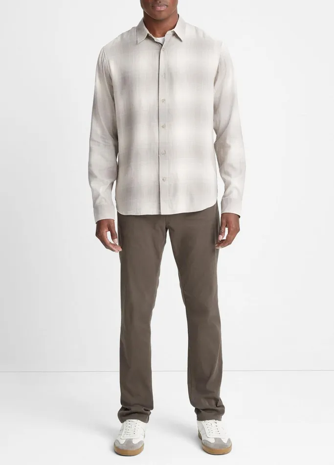 Vince Shirts Men Forest Shadow Plaid Shirt Stone Beachdune Grey