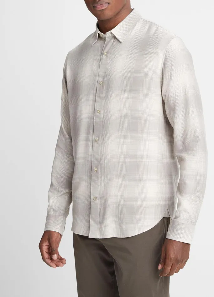Vince Shirts Men Forest Shadow Plaid Shirt Stone Beachdune Grey