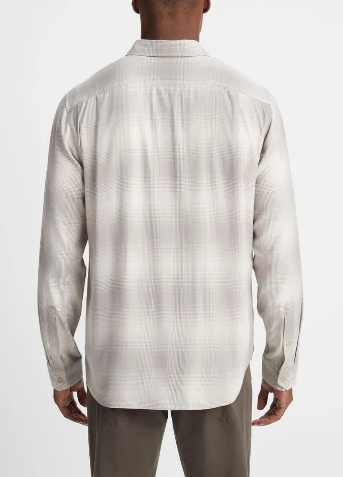 Vince Shirts Men Forest Shadow Plaid Shirt Stone Beachdune Grey