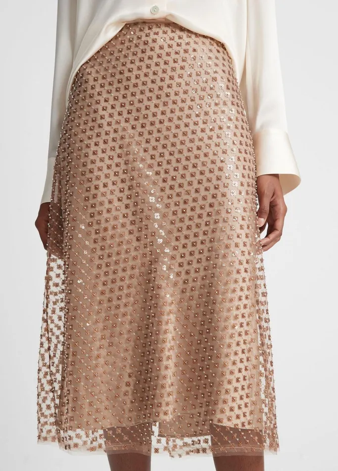 Vince Skirts Women Beaded Sequin Straight Skirt Fawn