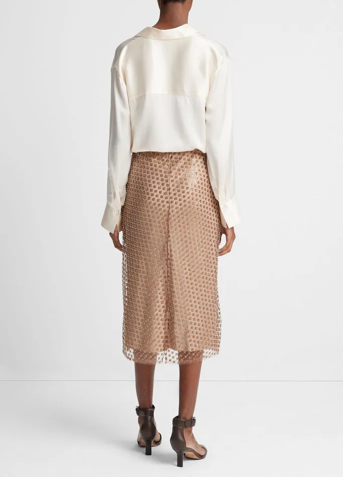 Vince Skirts Women Beaded Sequin Straight Skirt Fawn