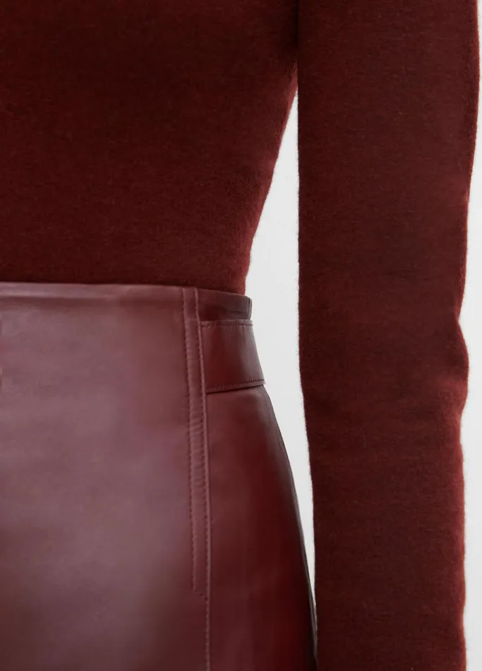 Vince Skirts Women Tailored Leather Skirt Dark Cinnamon Stick