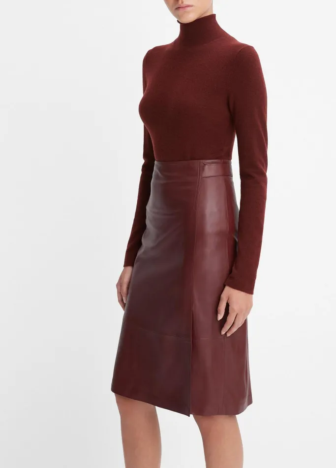 Vince Skirts Women Tailored Leather Skirt Dark Cinnamon Stick