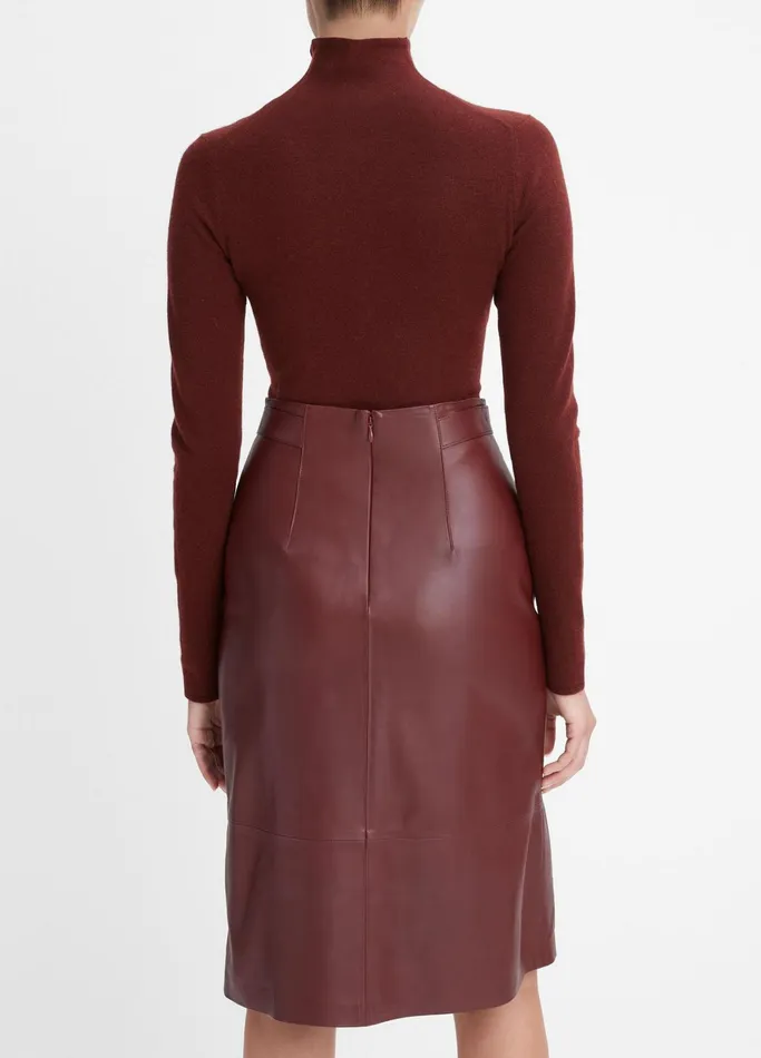 Vince Skirts Women Tailored Leather Skirt Dark Cinnamon Stick