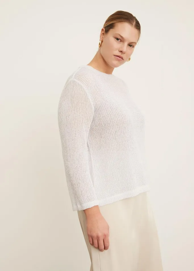 Vince Sweaters Women Bracelet Sleeve Crew Neck Sweater Optic White