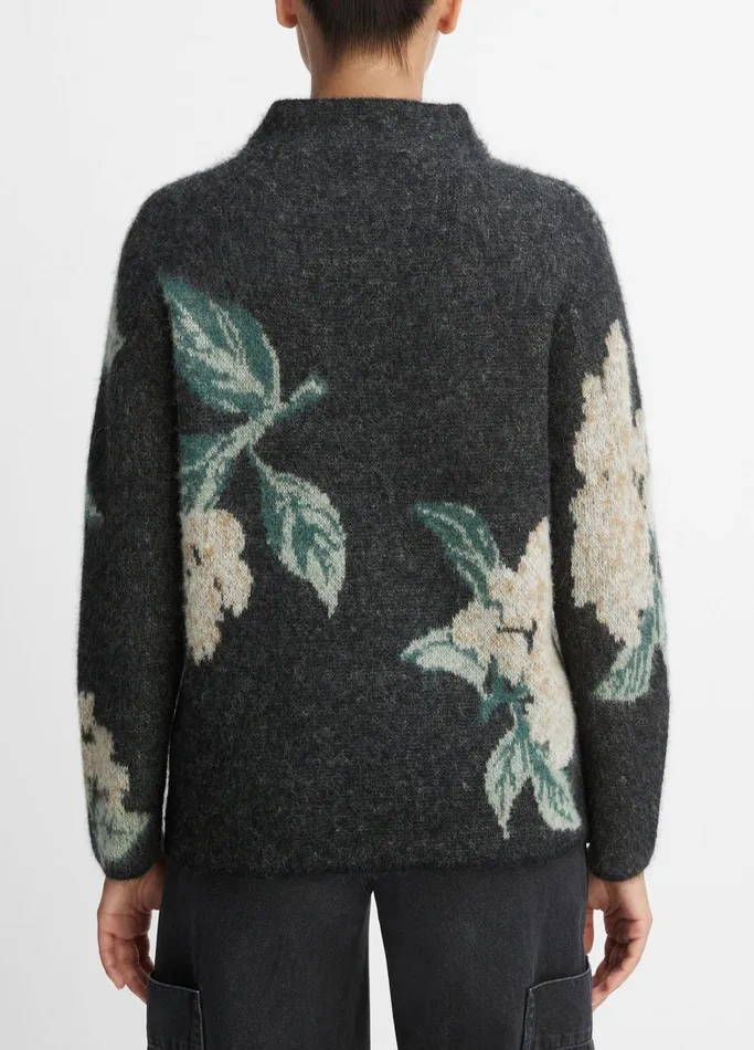 Vince Sweaters Women Brushed Floral Funnel Neck Sweater Black Combo