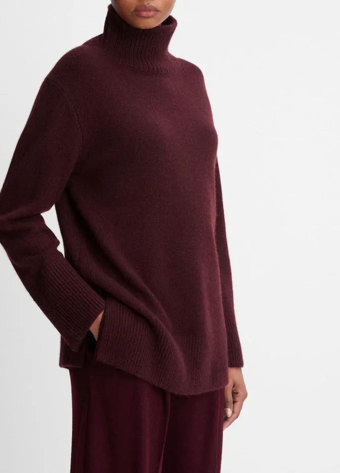 Vince Sweaters Women MixedGauge WoolCashmere Turtleneck Tunic Sweater Black Fig