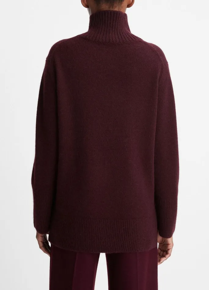 Vince Sweaters Women MixedGauge WoolCashmere Turtleneck Tunic Sweater Black Fig