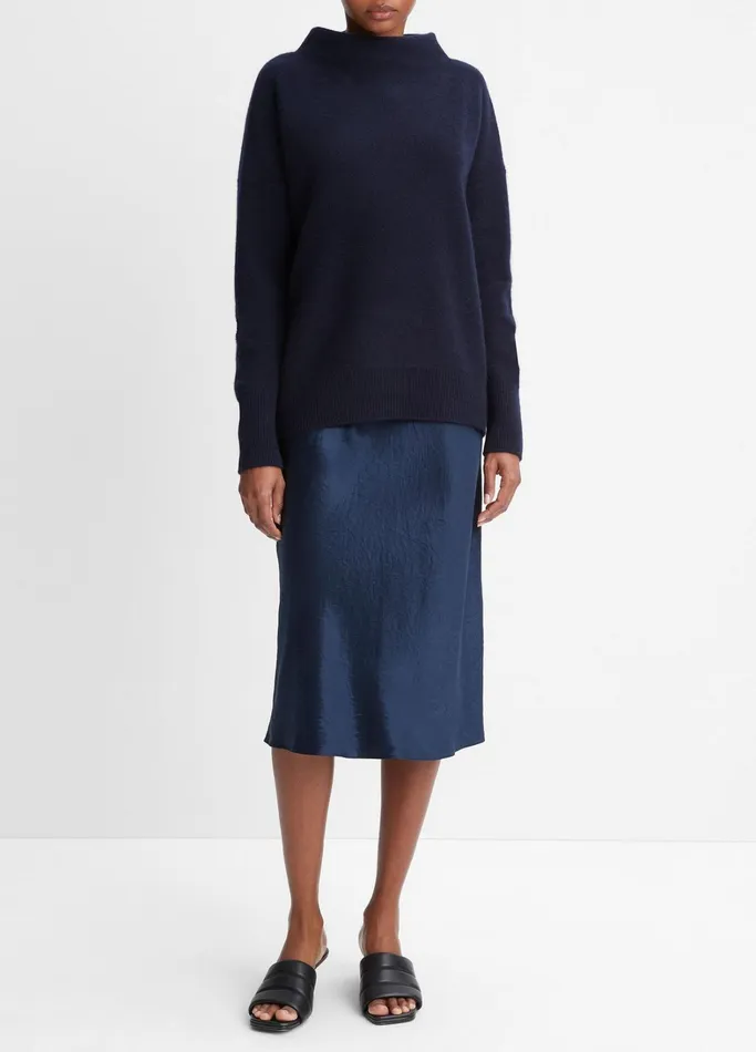 Vince Sweaters Women Plush Cashmere Funnel Neck Sweater Coastal Blue