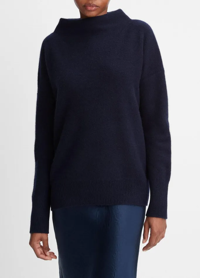 Vince Sweaters Women Plush Cashmere Funnel Neck Sweater Coastal Blue