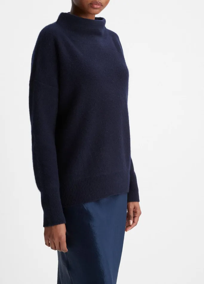 Vince Sweaters Women Plush Cashmere Funnel Neck Sweater Coastal Blue