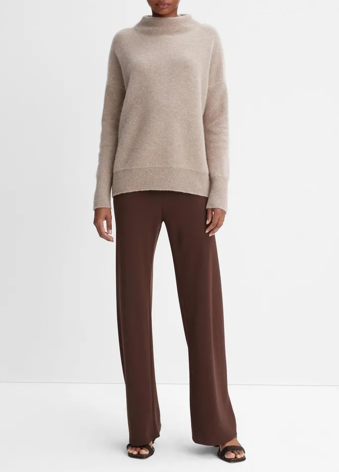 Vince Sweaters Women Plush Cashmere Funnel Neck Sweater Heather Hazel