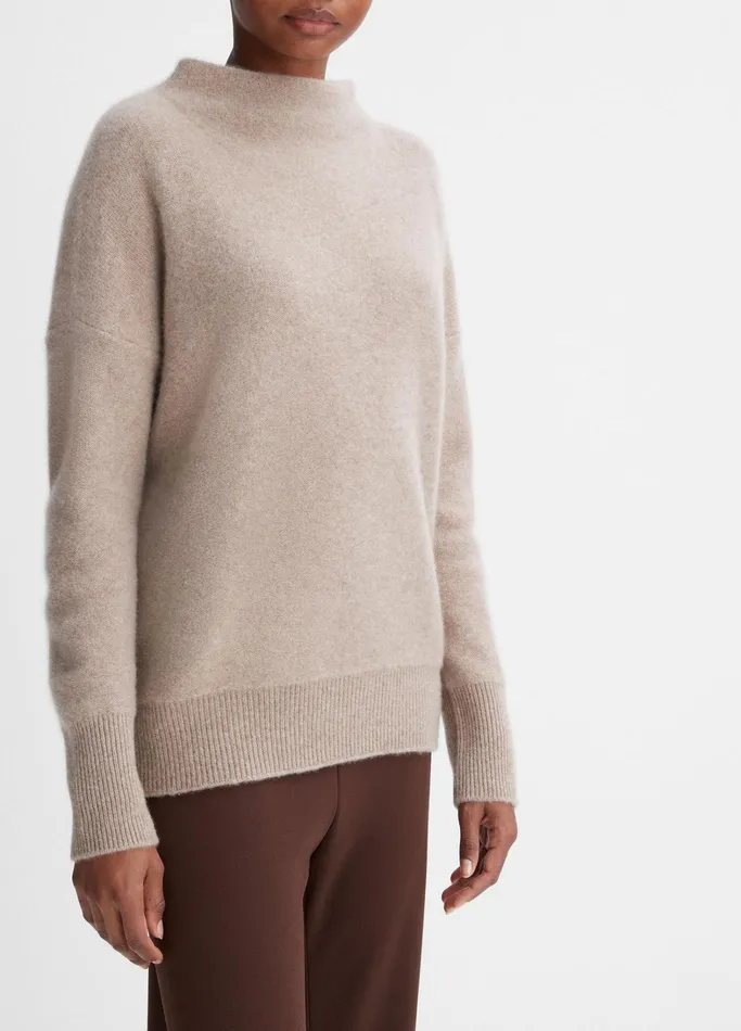Vince Sweaters Women Plush Cashmere Funnel Neck Sweater Heather Hazel