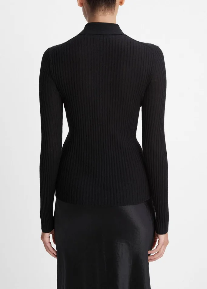 Vince Sweaters Women Ribbed CashmereSilk ButtonFront Polo Sweater Black