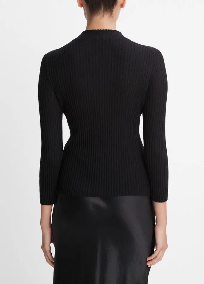 Vince Sweaters Women Ribbed CashmereSilk Mock Neck Sweater Black