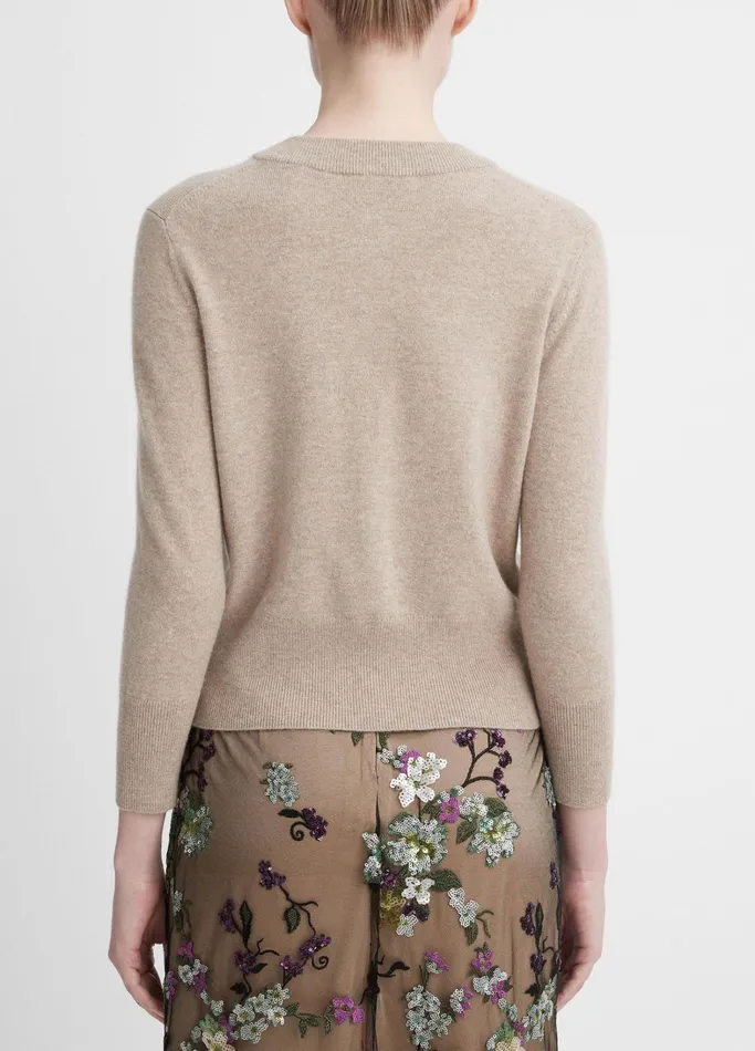 Vince Sweaters Women WoolBlend ThreeQuarterSleeve Shrunken Cardigan Heather Hazel Cream