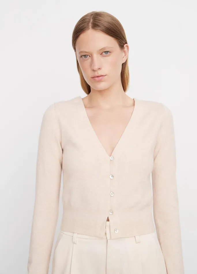 Vince Sweaters Women WoolBlend Trim Cardigan Heather Chanterelle