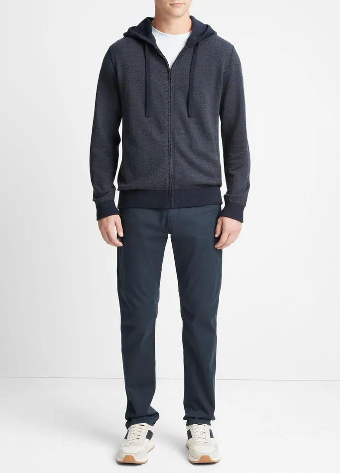 Vince Sweatshirts and Hoodies Men Birdseye FullZip Hoodie Coastal Bluemedium Heather Grey