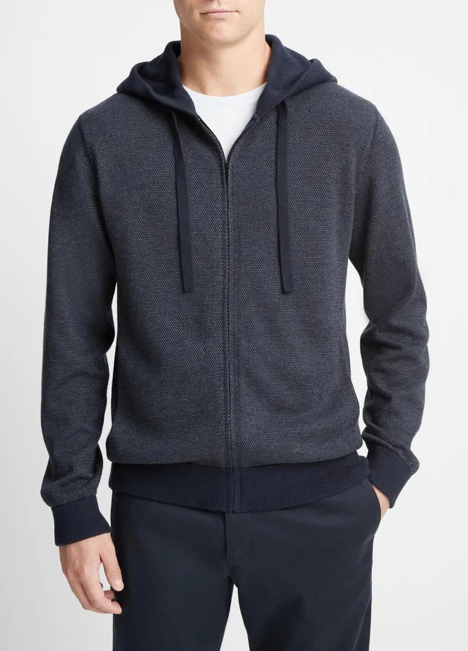Vince Sweatshirts and Hoodies Men Birdseye FullZip Hoodie Coastal Bluemedium Heather Grey