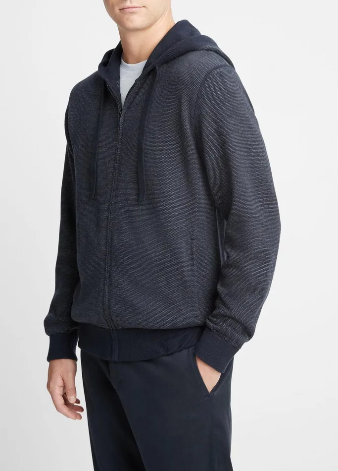 Vince Sweatshirts and Hoodies Men Birdseye FullZip Hoodie Coastal Bluemedium Heather Grey