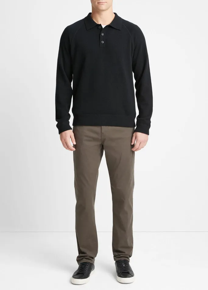 Vince TShirts and Polos Men Cashmere LongSleeve Polo Sweater Blackmedium Heather Grey