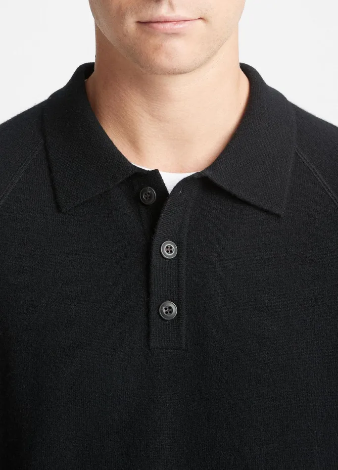Vince TShirts and Polos Men Cashmere LongSleeve Polo Sweater Blackmedium Heather Grey