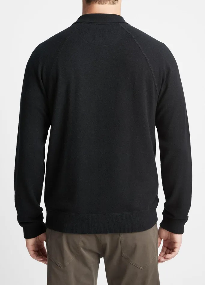 Vince TShirts and Polos Men Cashmere LongSleeve Polo Sweater Blackmedium Heather Grey