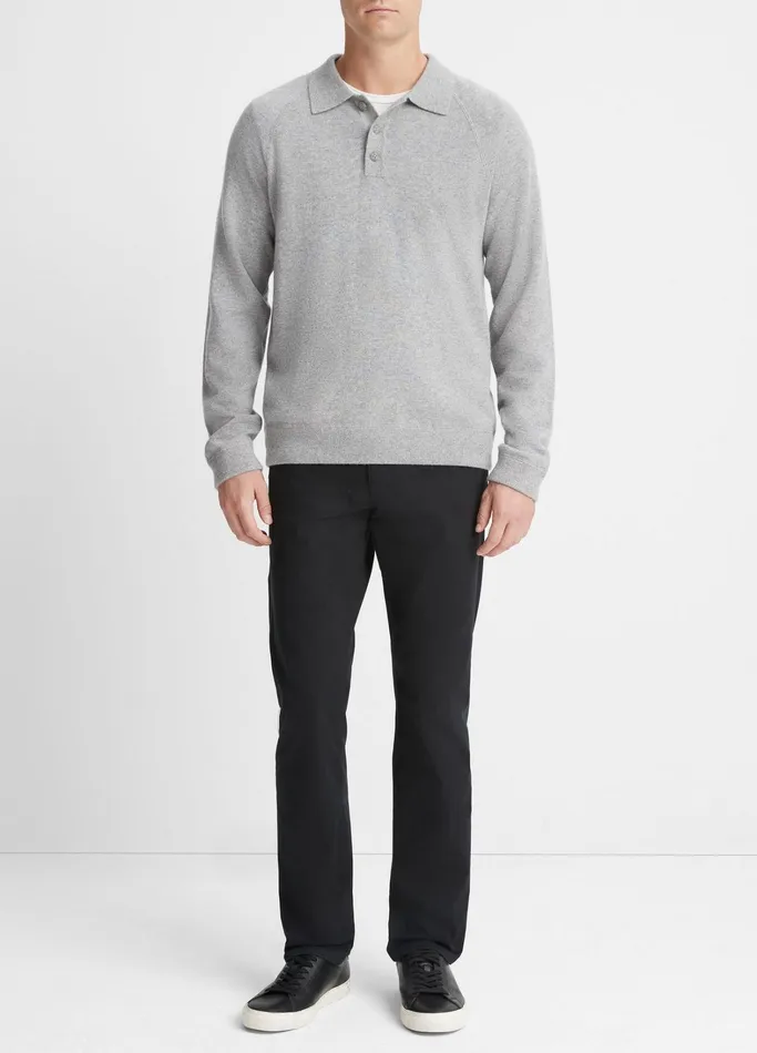 Vince TShirts and Polos Men Cashmere LongSleeve Polo Sweater Heather Greymedium Heather Grey