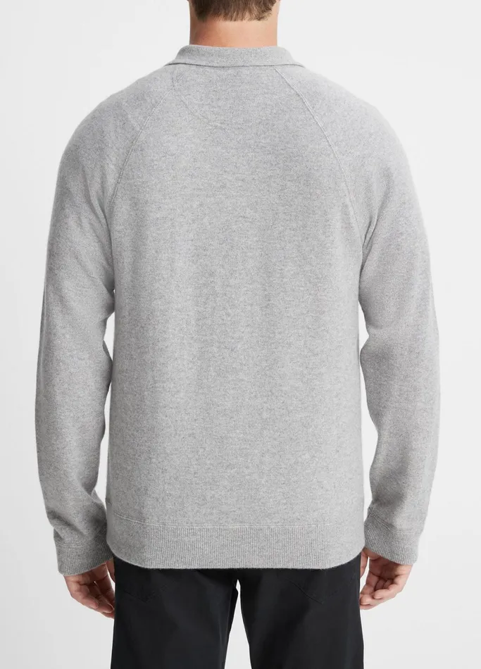 Vince TShirts and Polos Men Cashmere LongSleeve Polo Sweater Heather Greymedium Heather Grey