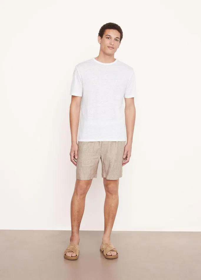 Vince TShirts and Polos Men Linen Short Sleeve Crew Neck TShirt Optic White